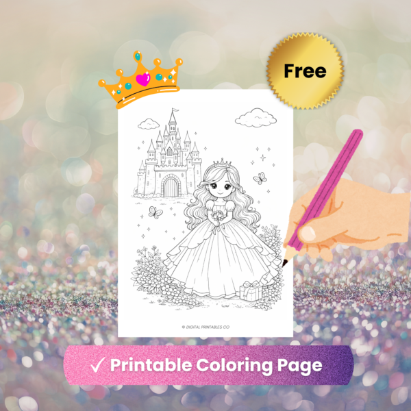 Free Princess Coloring Page for Kids – Cute Castle Printable PDF