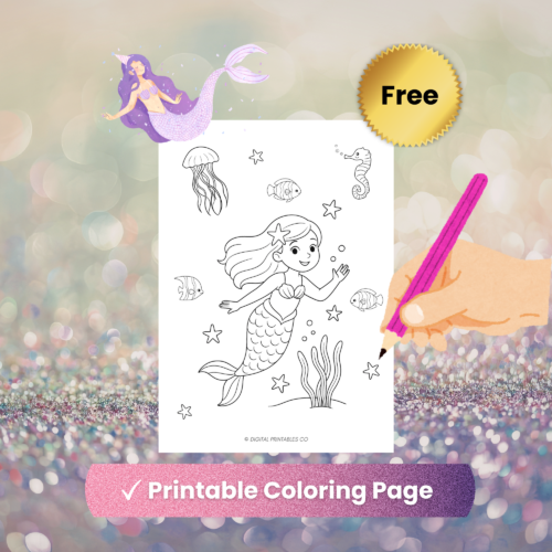 Free Mermaid Coloring Page for Kids – Cute Underwater Printable PDF