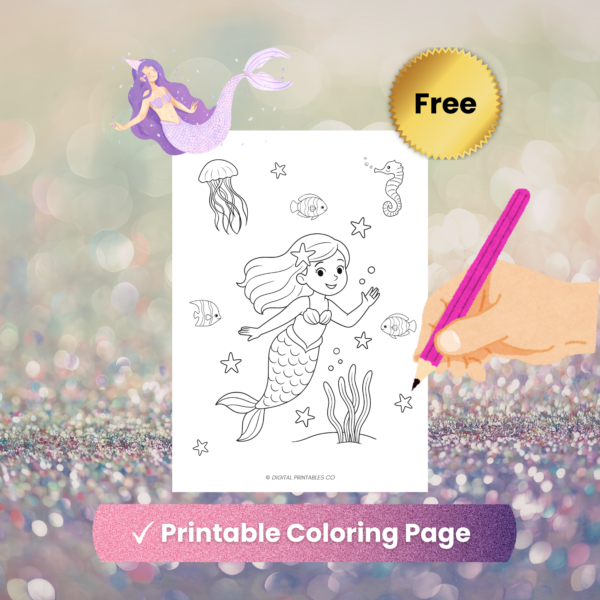 Free Mermaid Coloring Page for Kids – Cute Underwater Printable PDF