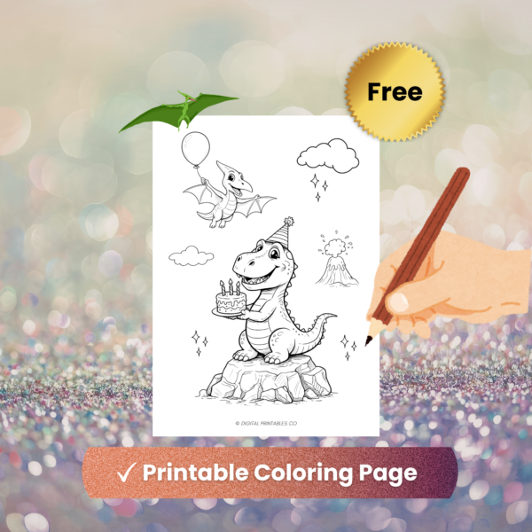 Free Dinosaur Coloring Page for Kids – Cute Birthday Party Printable PDF