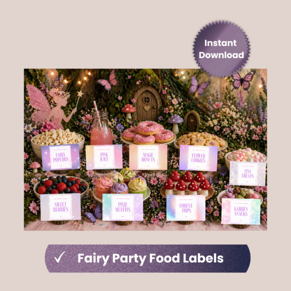 fairy themed party food labels printable