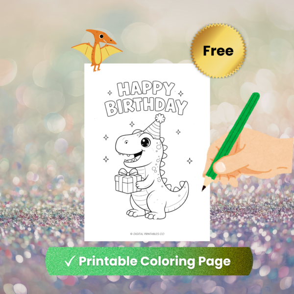 Free Dinosaur Birthday Coloring Page for Kids – Cute T-Rex Printable PDF