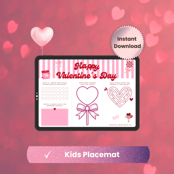 Valentine’s Day Kids Placemat Printable – Fun Activity Sheet