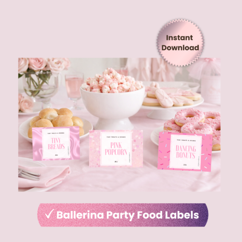 Ballerina Party Food Labels Printable – Pink Birthday Party Signs PDF